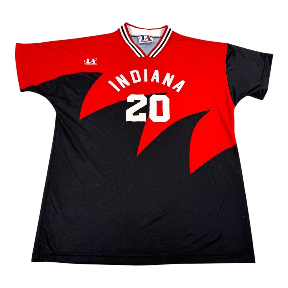 Vtg Rare Indiana Hoosiers Soccer Jersey Men L Red Black Logo Athletic Sharktooth